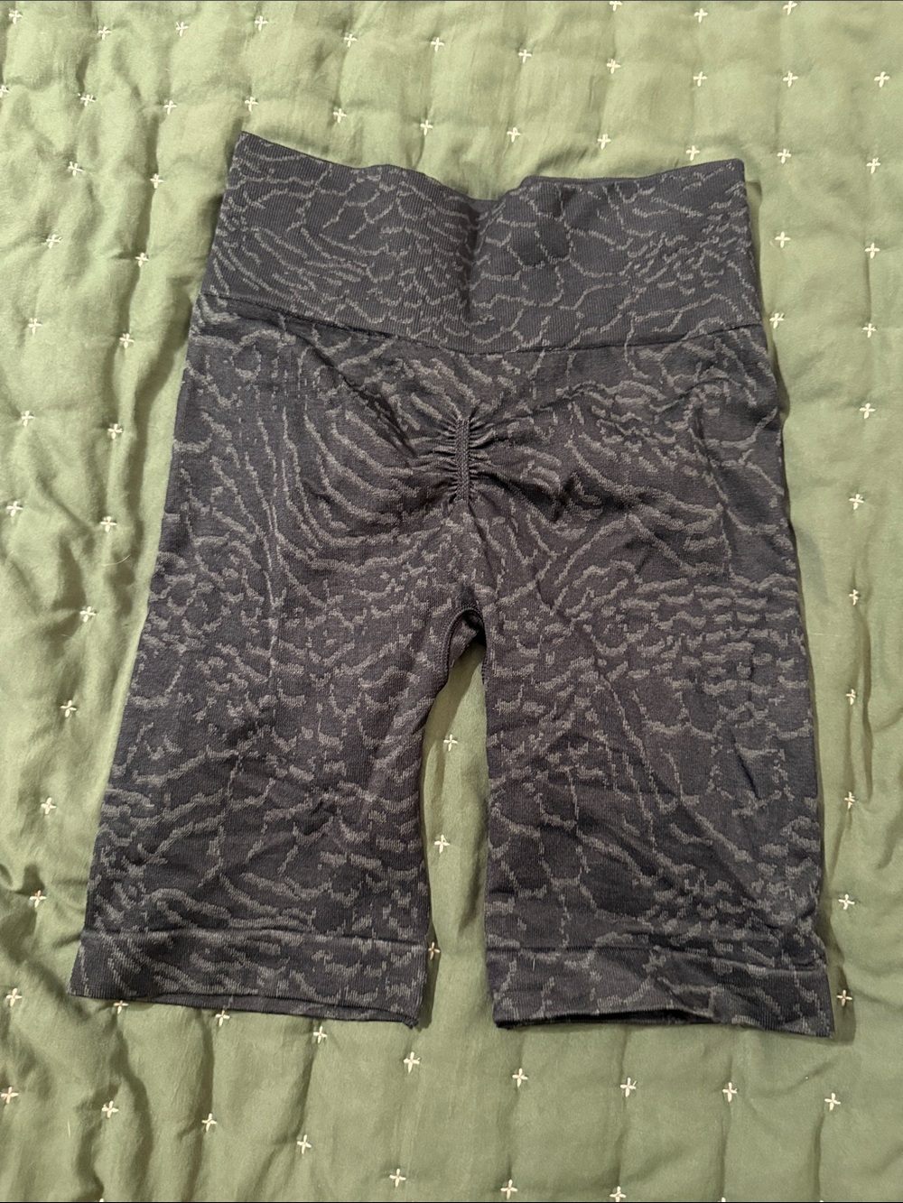 Gymshark Charcoal Patterned High-Rise Bike Shorts - Picture 2 of 2